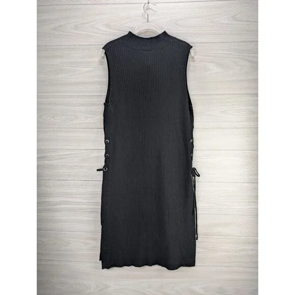 New York & Company Knit Lace Up Sides Cover Up Black Dress - Picture 6 of 6